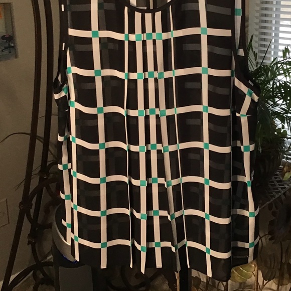 🟡MICHAEL KORS NWOT AUTHENTIC BLACK/WHITE / GREEN SHEER SLEEVELESS BLOUSE - Picture 11 of 11